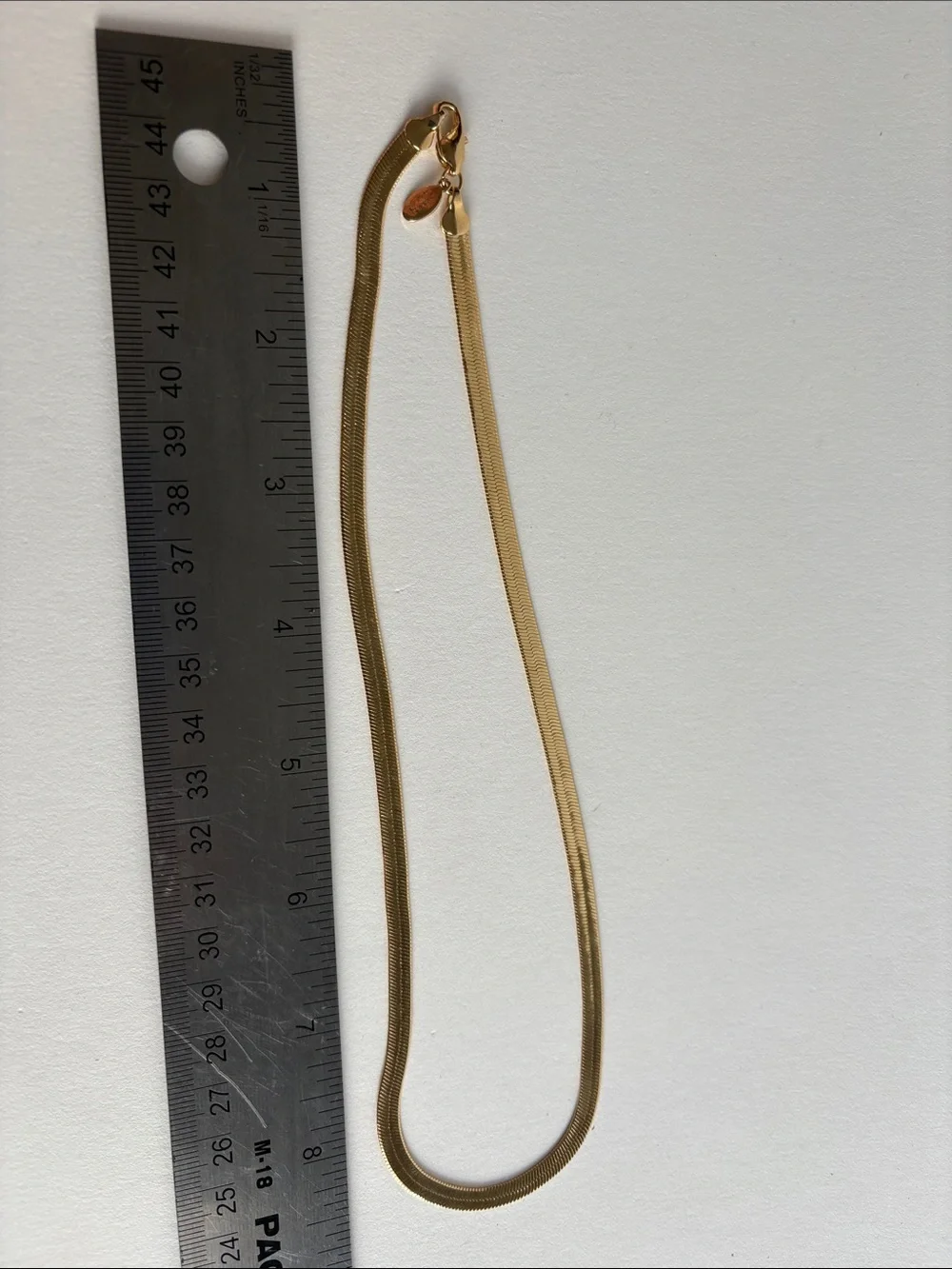 Gold Herringbone Necklace Sleek Flat Chain Women Jewelry - Picture 4 of 5